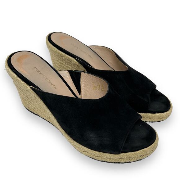 Stuart Weitzman Wonda Suede Wedge Sandal Women's 9.5 Black Espadrille - Picture 1 of 11